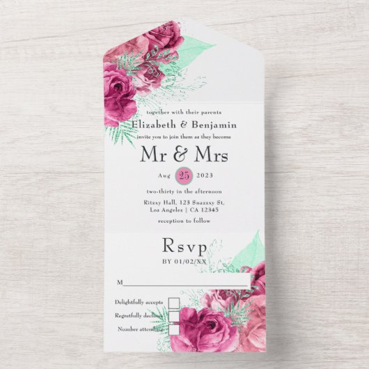 Roze en Mint Floral die alle in één uitnodiging (Binnen)