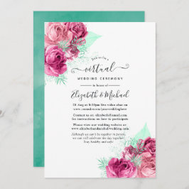 Roze en Mint Floral online virtueel huwelijk Kaart