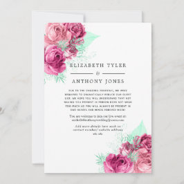 Roze en Mint Floral Verminderde Bruiloft Gastenlij Aankondiging