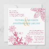 Roze en Mint Gerber Daisy Wedding Invites Kaart (Voorkant)