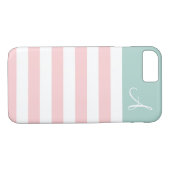 Roze en Mint gestreepte Monogram iPhone 7 Hoesje (Achterkant (Horizontaal))