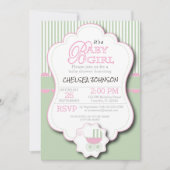 Roze en Mint Green Baby Buggy Shower Kaart (Voorkant)