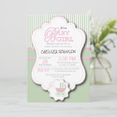 Roze en Mint Green Baby Buggy Shower Kaart (Staand voorkant)