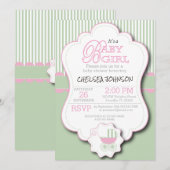 Roze en Mint Green Baby Buggy Shower Kaart (Voorkant / Achterkant)