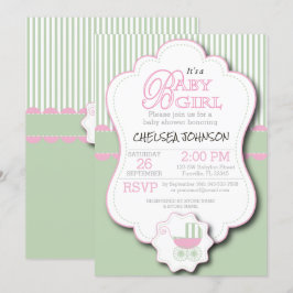 Roze en Mint Green Baby Buggy Shower Kaart