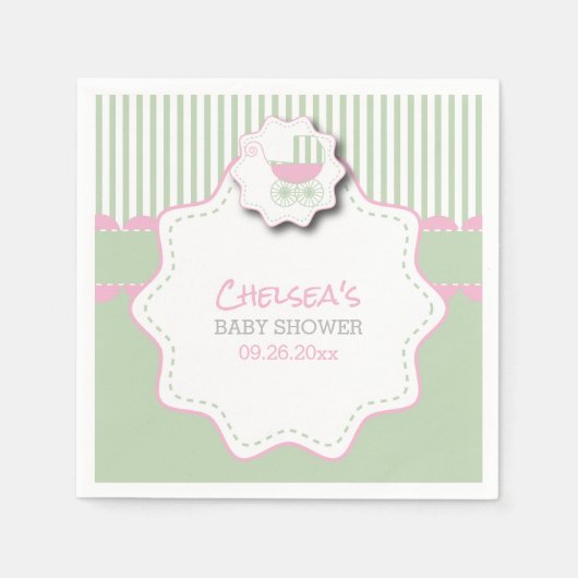 Roze en Mint Green Baby Buggy Shower Servet (Voorkant)