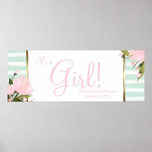 Roze en Mint Green Baby shower Banner Poster (Voorkant)