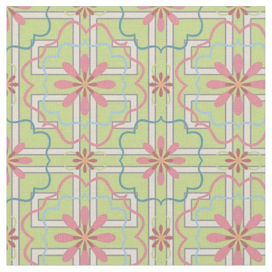 Roze en Mint Green | Floral Fantasy Stof (Close Up)