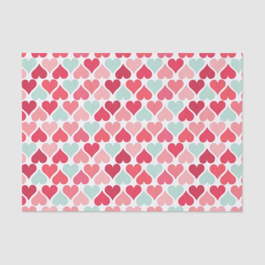 Roze en Mint Green Hearts Patroonpapier Tissuepapier (Voorkant)