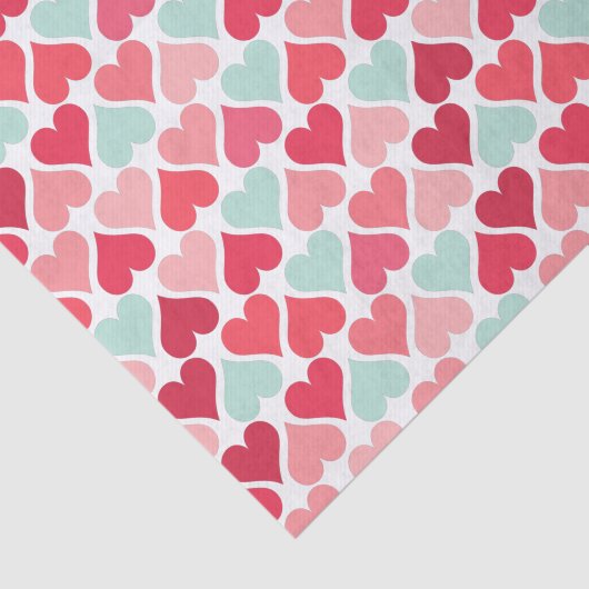 Roze en Mint Green Hearts Patroonpapier Tissuepapier (Detail)