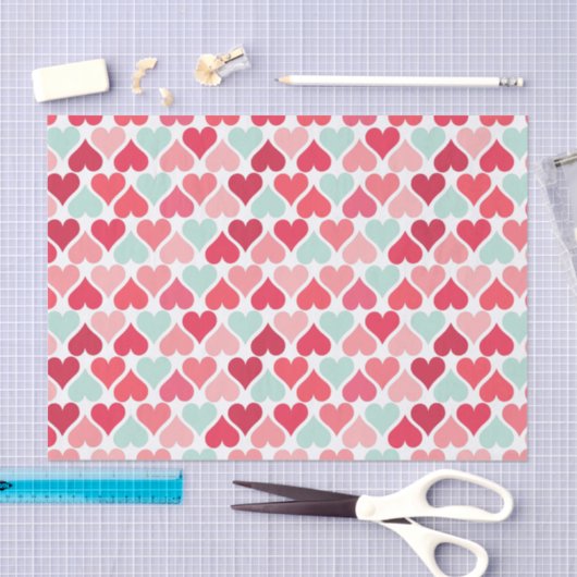 Roze en Mint Green Hearts Patroonpapier Tissuepapier (Craft)
