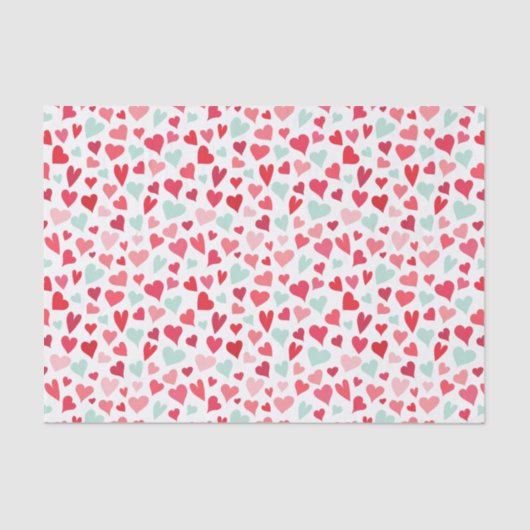 Roze en Mint Green Hearts Patroonpapier Tissuepapier (Voorkant)