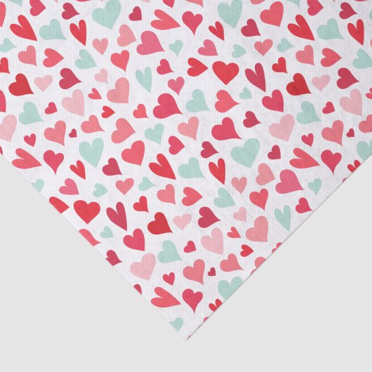Roze en Mint Green Hearts Patroonpapier Tissuepapier (Detail)