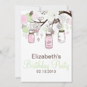 Roze en Mint Green Mason Jars Birthday Invitation Kaart (Voorkant)