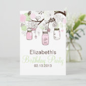 Roze en Mint Green Mason Jars Birthday Invitation Kaart (Staand voorkant)