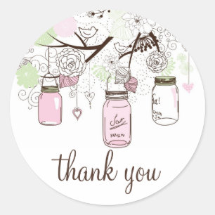 Roze en Mint Green Mason Jars Dank u Sticker