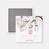 Roze en Mint Green Mason Jars Save the Date Magnet (Voorkant / Achterkant)
