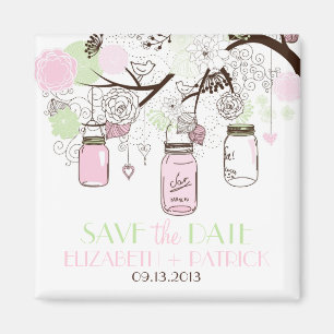Roze en Mint Green Mason Jars Save the Date Magnet