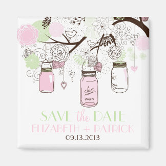 Roze en Mint Green Mason Jars Save the Date Magnet