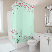 Roze en Mint Green - Waterverf Cherry Blossom Douchegordijn (In situ)