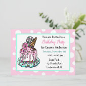 Roze en Mint Green Whimsical Cake Girl's Birthday Kaart (Staand voorkant)