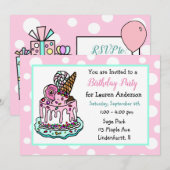 Roze en Mint Green Whimsical Cake Girl's Birthday Kaart (Voorkant / Achterkant)