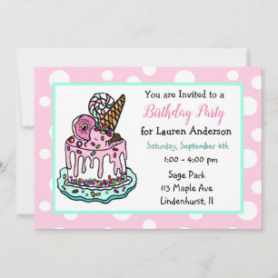 Roze en Mint Green Whimsical Cake Girl's Birthday Kaart