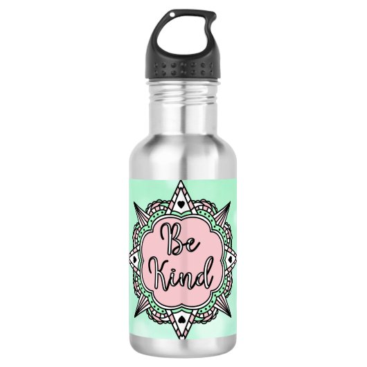 Roze en mint-groen waterfles  (Voorkant)