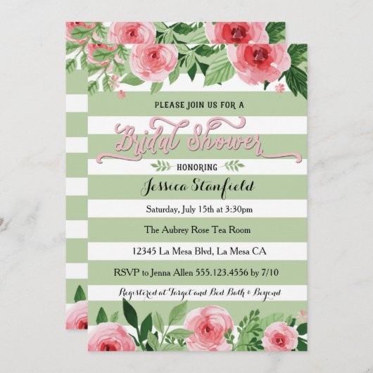 Roze en Mint Groene Bruids Douche uitnodiging (Voorkant / Achterkant)