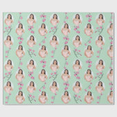 Roze en Mint Groene Cherry Blossom Custom Foto's Cadeaupapier (Vlak)