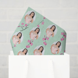 Roze en Mint Groene Cherry Blossom Custom Foto's Tissuepapier