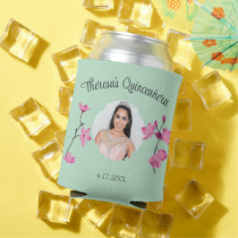 Roze en Mint Groene Cherry Blossom Custom Photo Blikjeskoeler