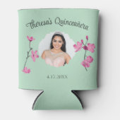 Roze en Mint Groene Cherry Blossom Custom Photo Blikjeskoeler (Voorkant)