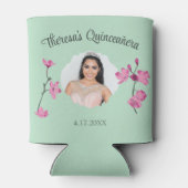 Roze en Mint Groene Cherry Blossom Custom Photo Blikjeskoeler (Achterkant)