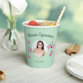 Roze en Mint Groene Cherry Blossom Custom Photo Papieren Bekers
