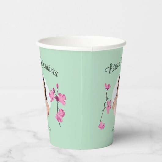 Roze en Mint Groene Cherry Blossom Custom Photo Papieren Bekers (Rechts)