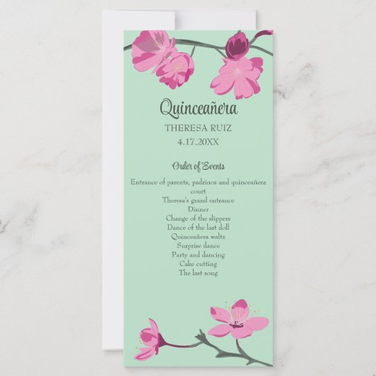 Roze en Mint Groene Cherry Blossom Quinceanera (Voorkant)