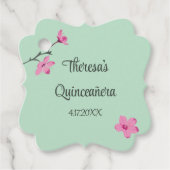 Roze en Mint Groene Cherry Blossom Quinceanera Bedankjes Labels (Voorkant)