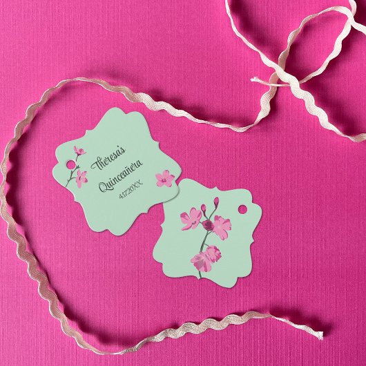 Roze en Mint Groene Cherry Blossom Quinceanera Bedankjes Labels