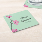 Roze en Mint Groene Cherry Blossom Quinceanera Kartonnen Onderzetters (Schuin)