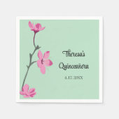 Roze en Mint Groene Cherry Blossom Quinceanera Servet (Voorkant)