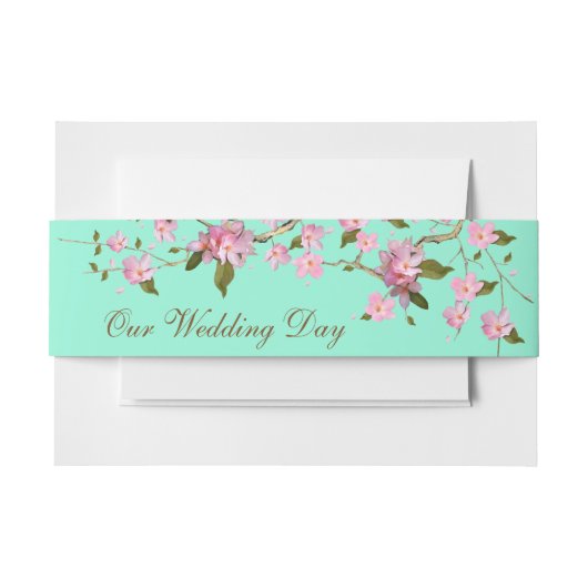 Roze en Mint Groene Cherry Blossom Uitnodigingen Wikkel (Voorkant Voorbeeld)