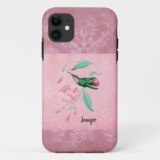 Roze en Mint Hummingbird Damask Case-Mate iPhone Case (Achterkant)
