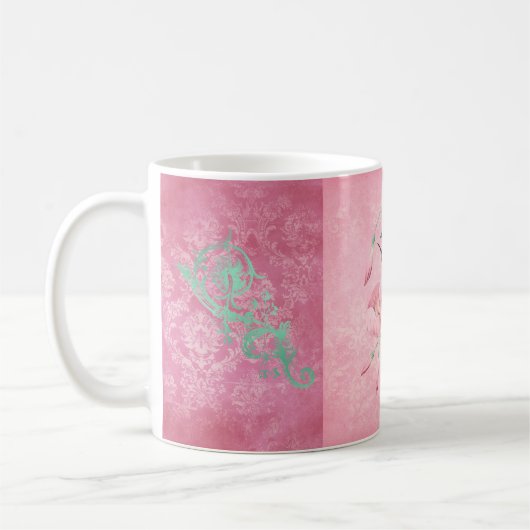  Roze en Mint Hummingbird Damask Kijk uit Koffiemok (Links)