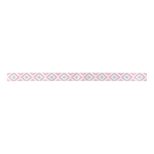 Roze en Mint Ikat Diamonds Patroon Satijnen Lint (Voorkant)
