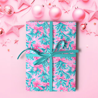 Roze en Mint Kerstaankopen en Ornamenten Cadeaupapier