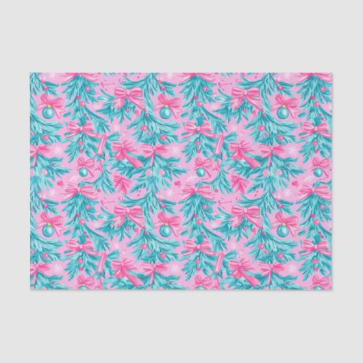 Roze en Mint Kerstaankopen en Ornamenten Tissuepapier (Voorkant)