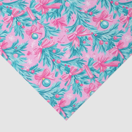 Roze en Mint Kerstaankopen en Ornamenten Tissuepapier (Detail)