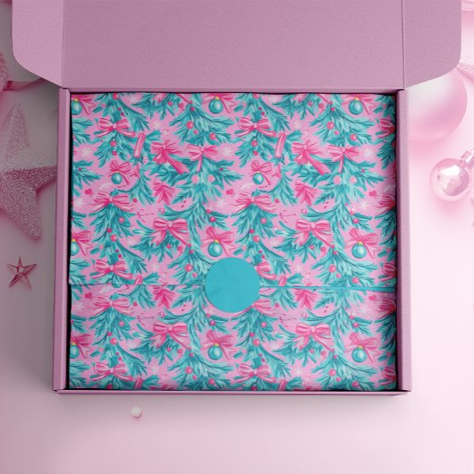 Roze en Mint Kerstaankopen en Ornamenten Tissuepapier