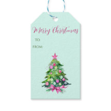  Roze en Mint Kerstboom Gift Label